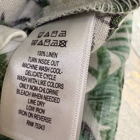 C‎ &C California Linen Dress Womens Small Green And White Leaf Pockets Swing - Picture 9 of 16